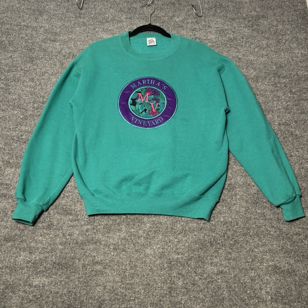 Vintage Jerzees Super Sweats Martha's Vineyard Sweatshirt Teal Mens Medium USA